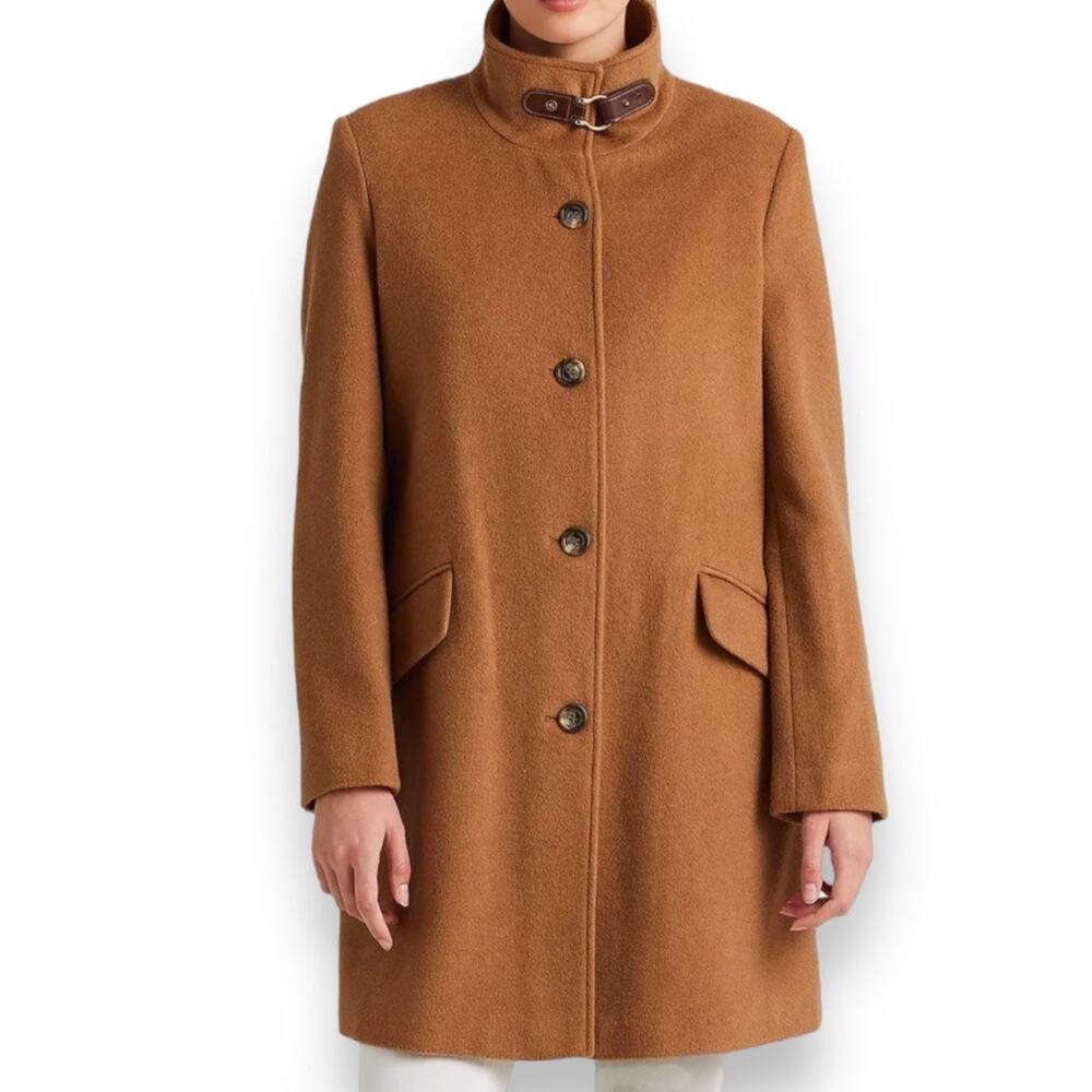 Lauren Ralph Lauren Tab Front Wool Blend Coat New Vicuna Brown Women's 8 Soft